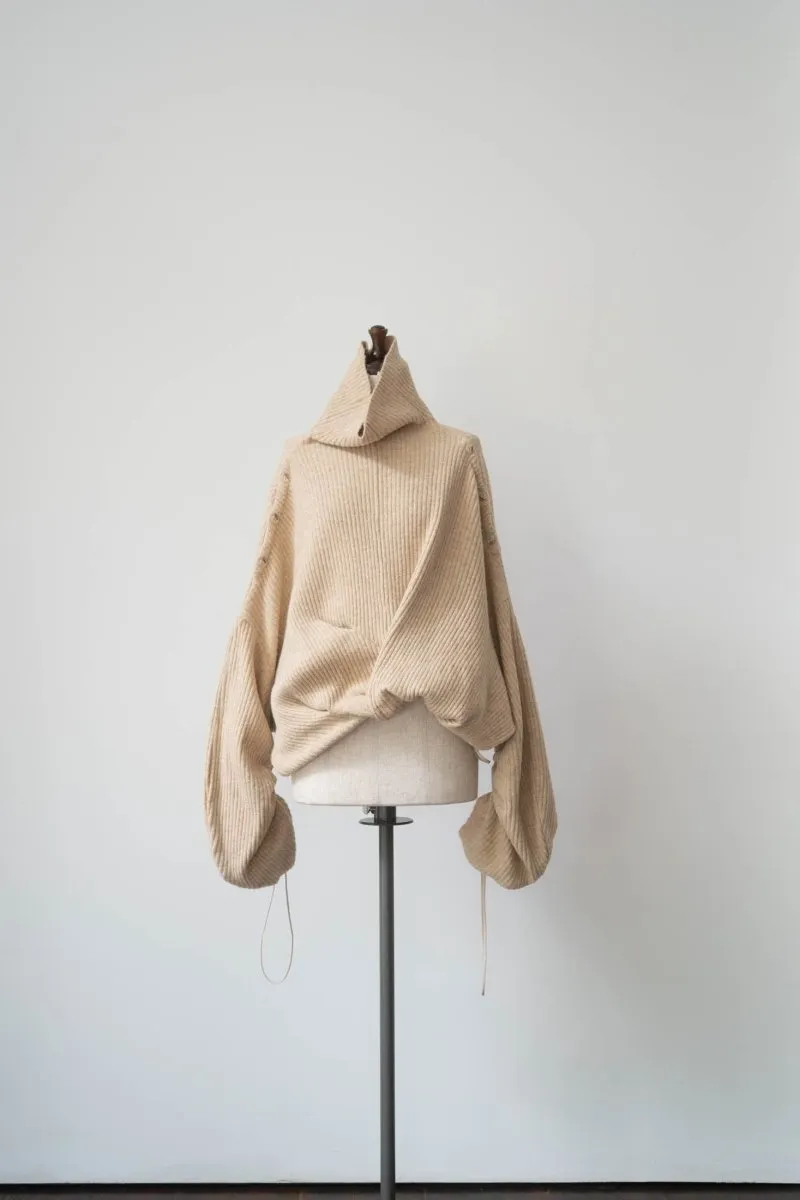2way unique high neck knit/orange