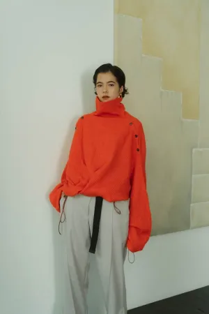2way unique high neck knit/orange