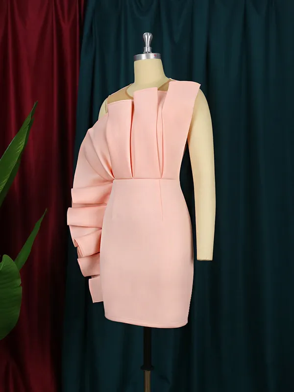 AOMEI Pink Ruffle Sleveless Mesh Patchwork Dress Mini