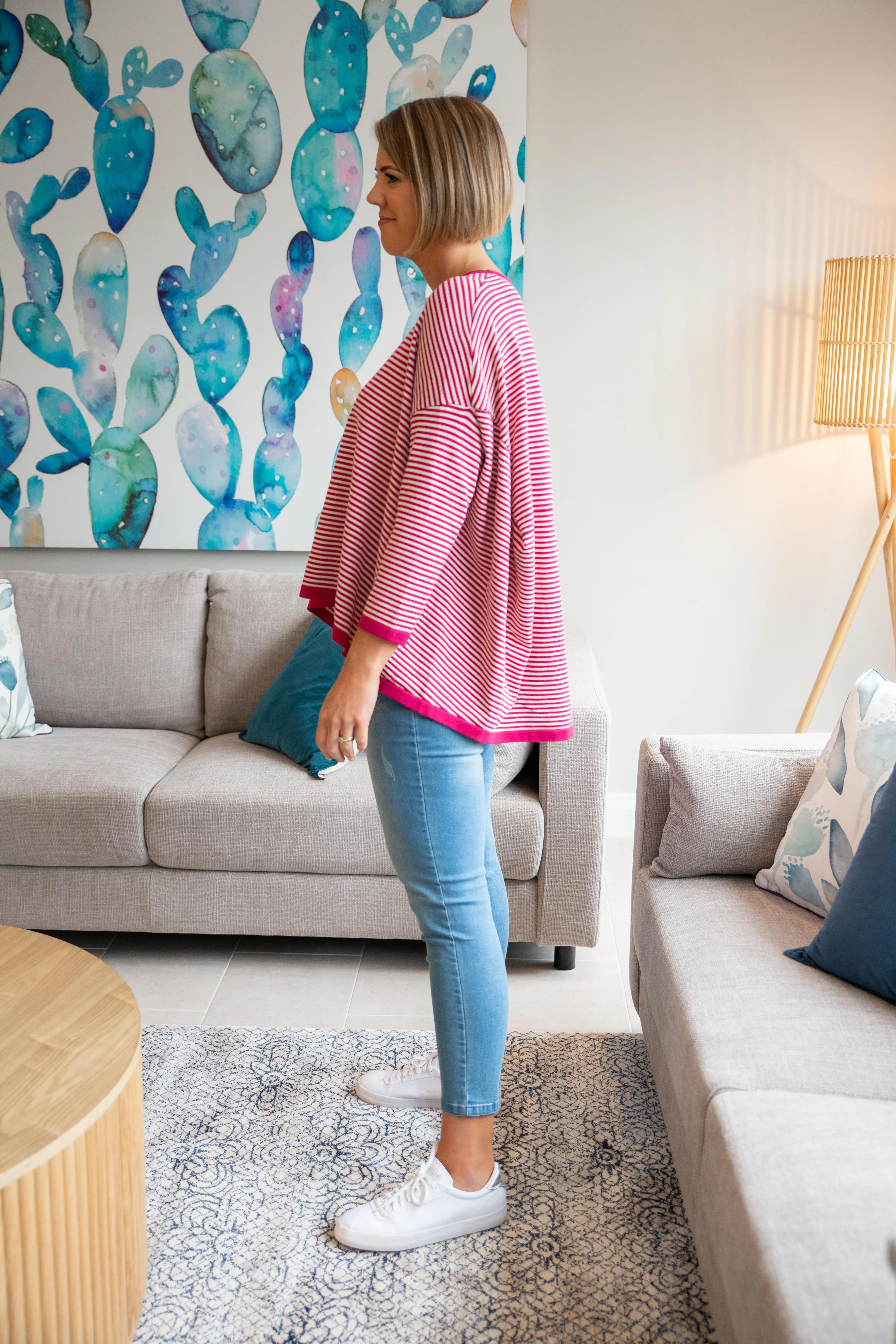 Ari Knit Top in Pink Stripe by Worthier