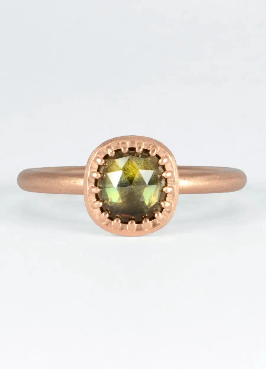 Australian Olive Green Sapphire and 9ct Red Gold Ring