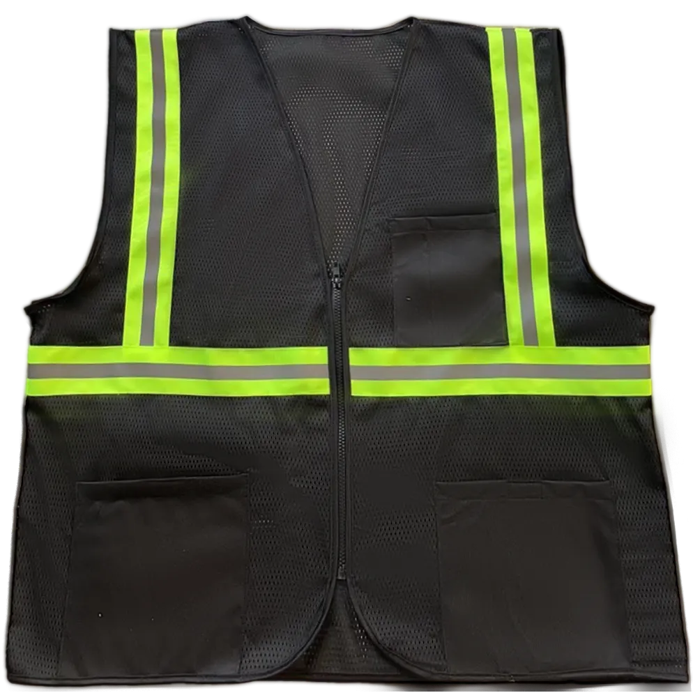 BKVM-S1 Enhanced Visibility Black Mesh Safety Vest With Lime Contrast Binding