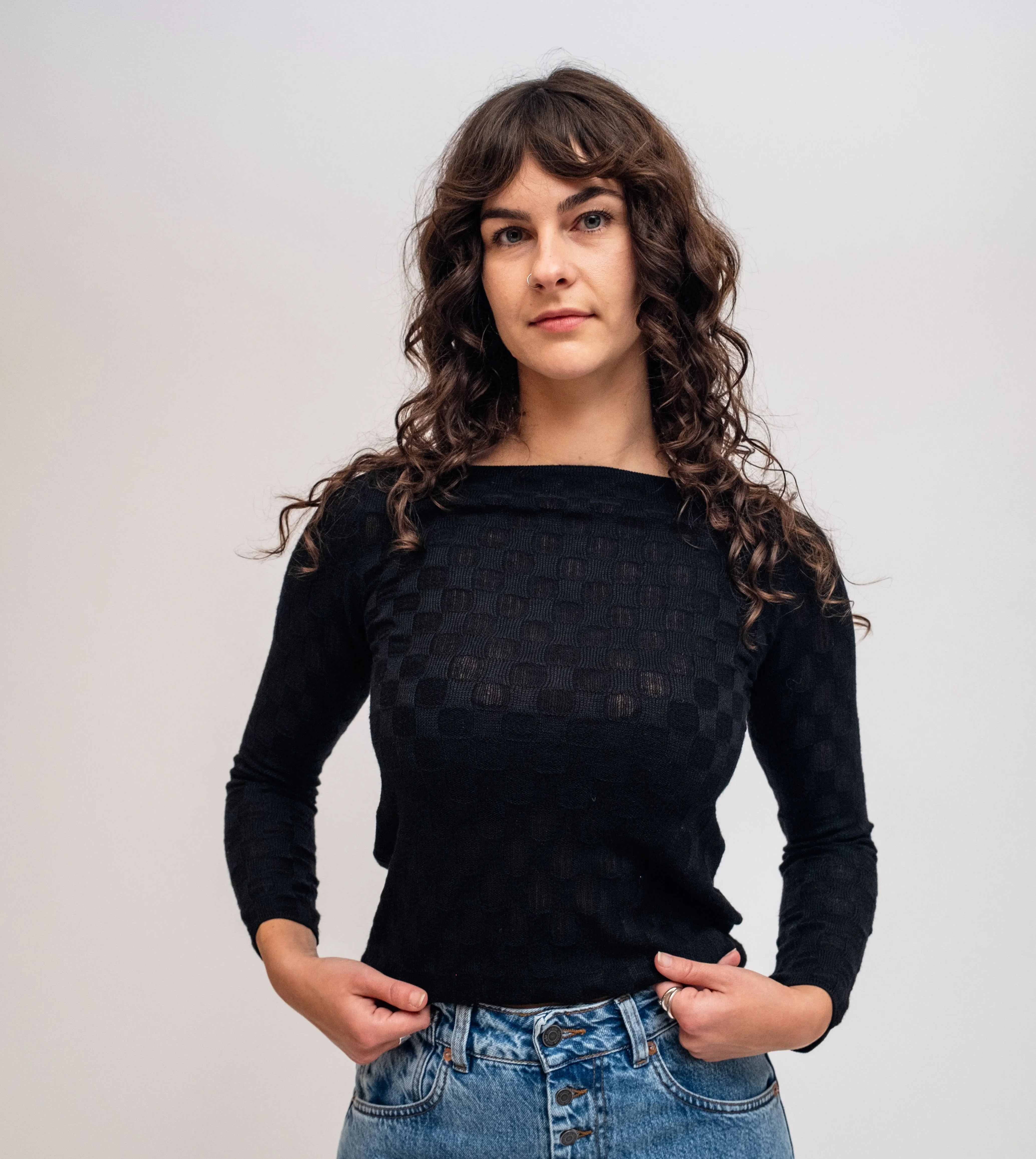 Black Check Sweater Top