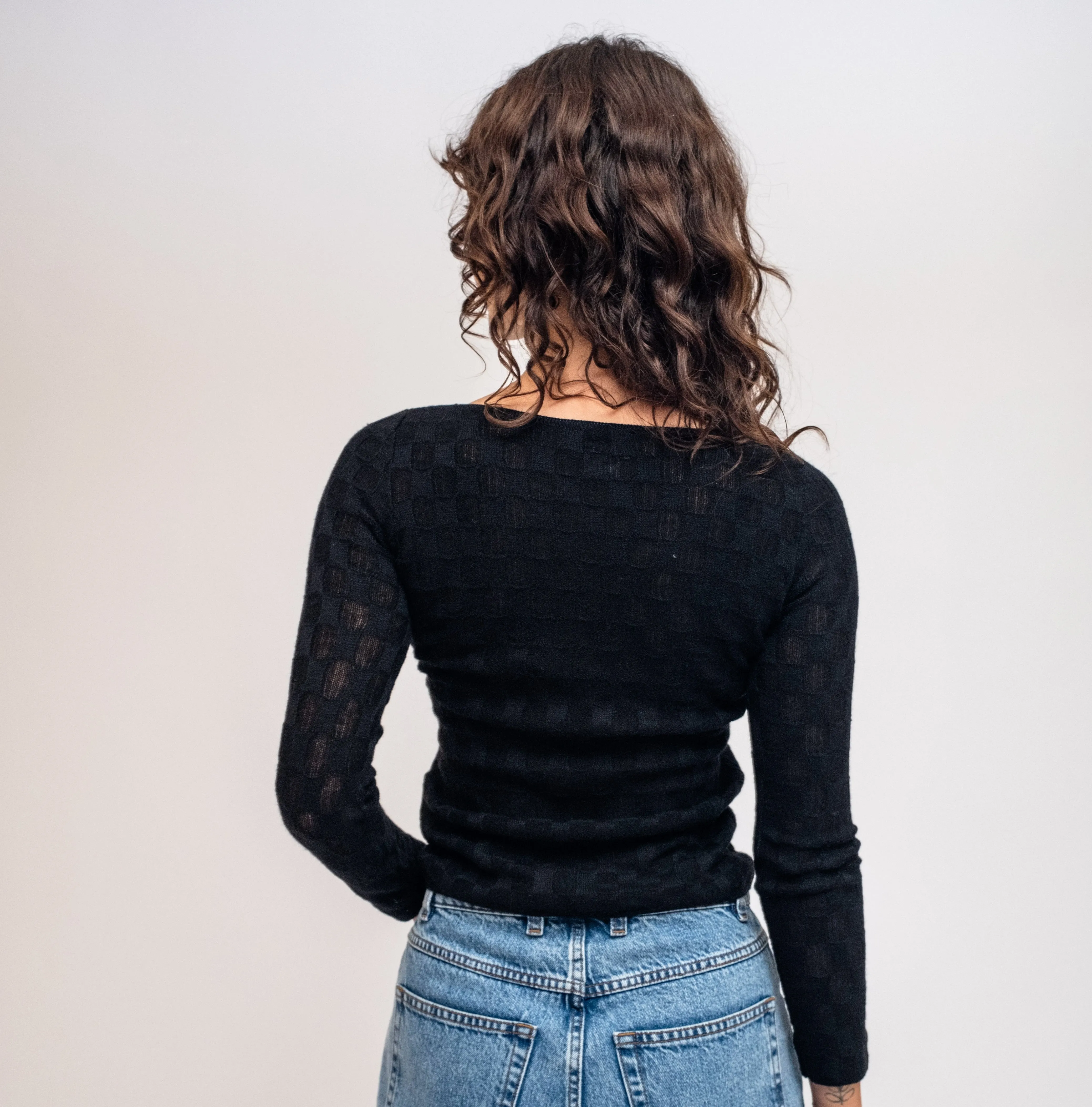 Black Check Sweater Top