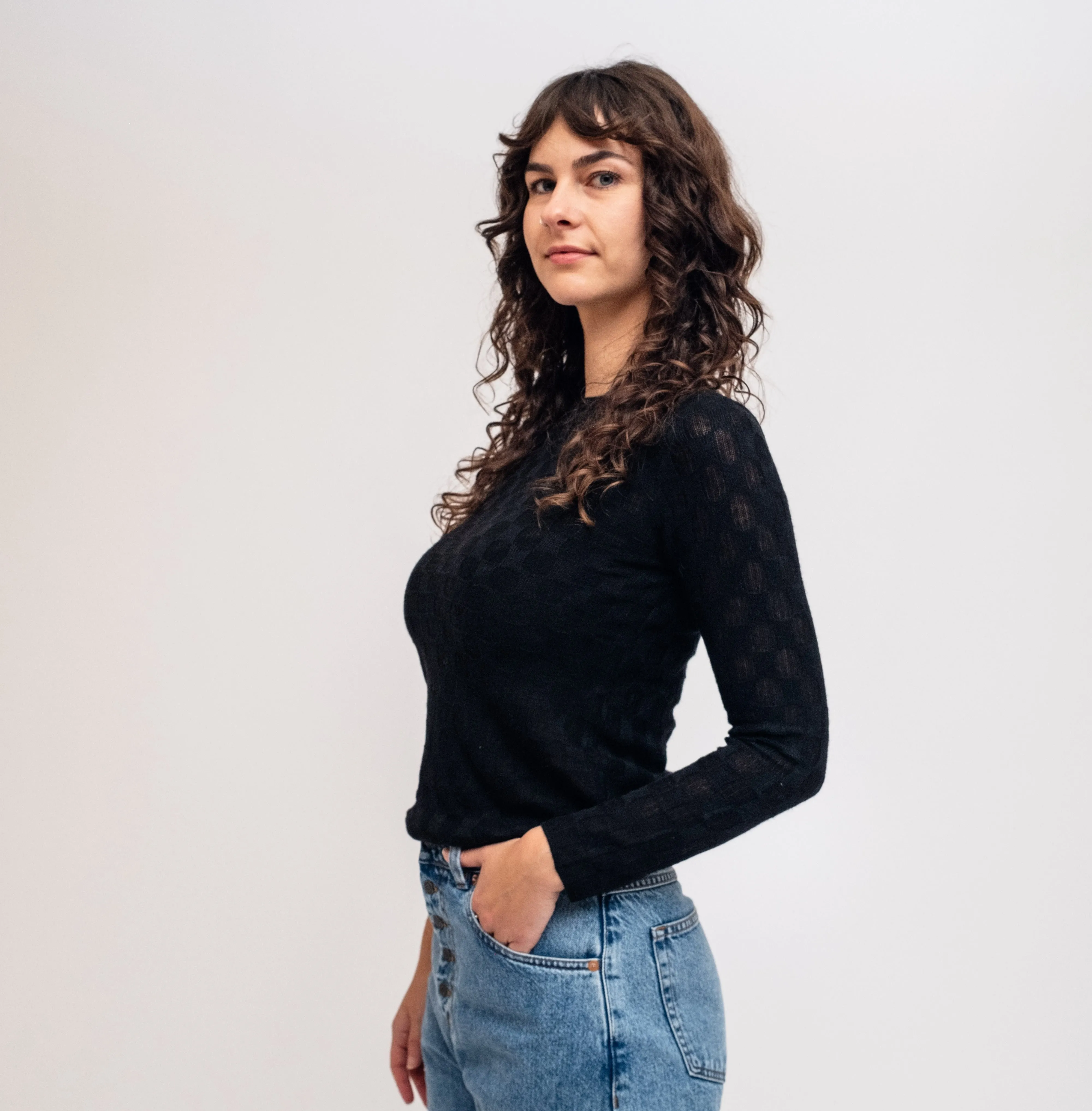 Black Check Sweater Top