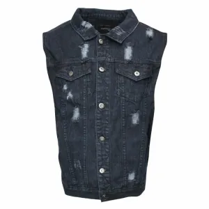 Black Distressed Denim Battle Vest