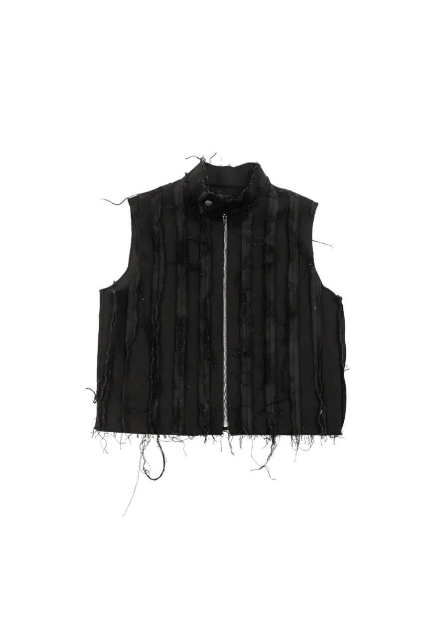 BLACK DISTRESSED DENIM VEST