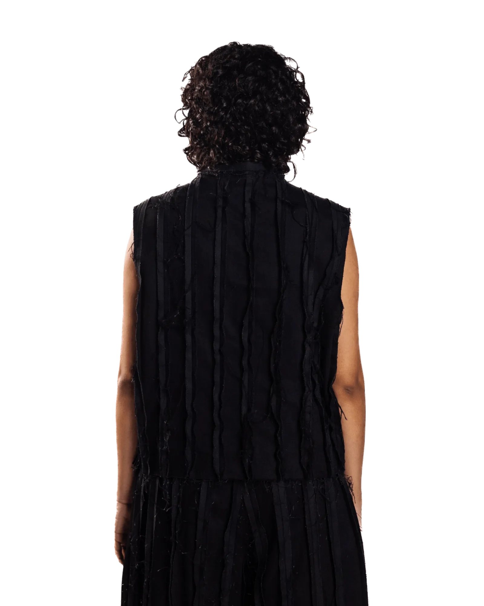 BLACK DISTRESSED DENIM VEST