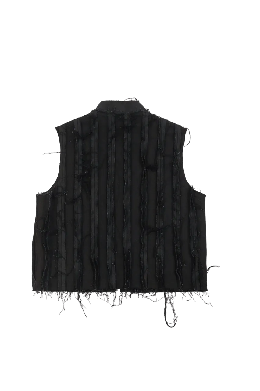 BLACK DISTRESSED DENIM VEST