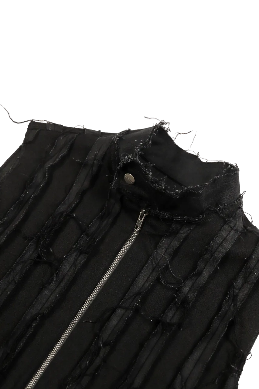 BLACK DISTRESSED DENIM VEST