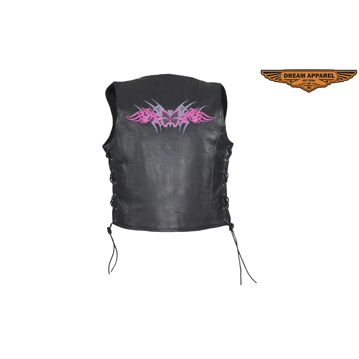 Black Gun Pocket Vest With Small Studded Pink Butterfly