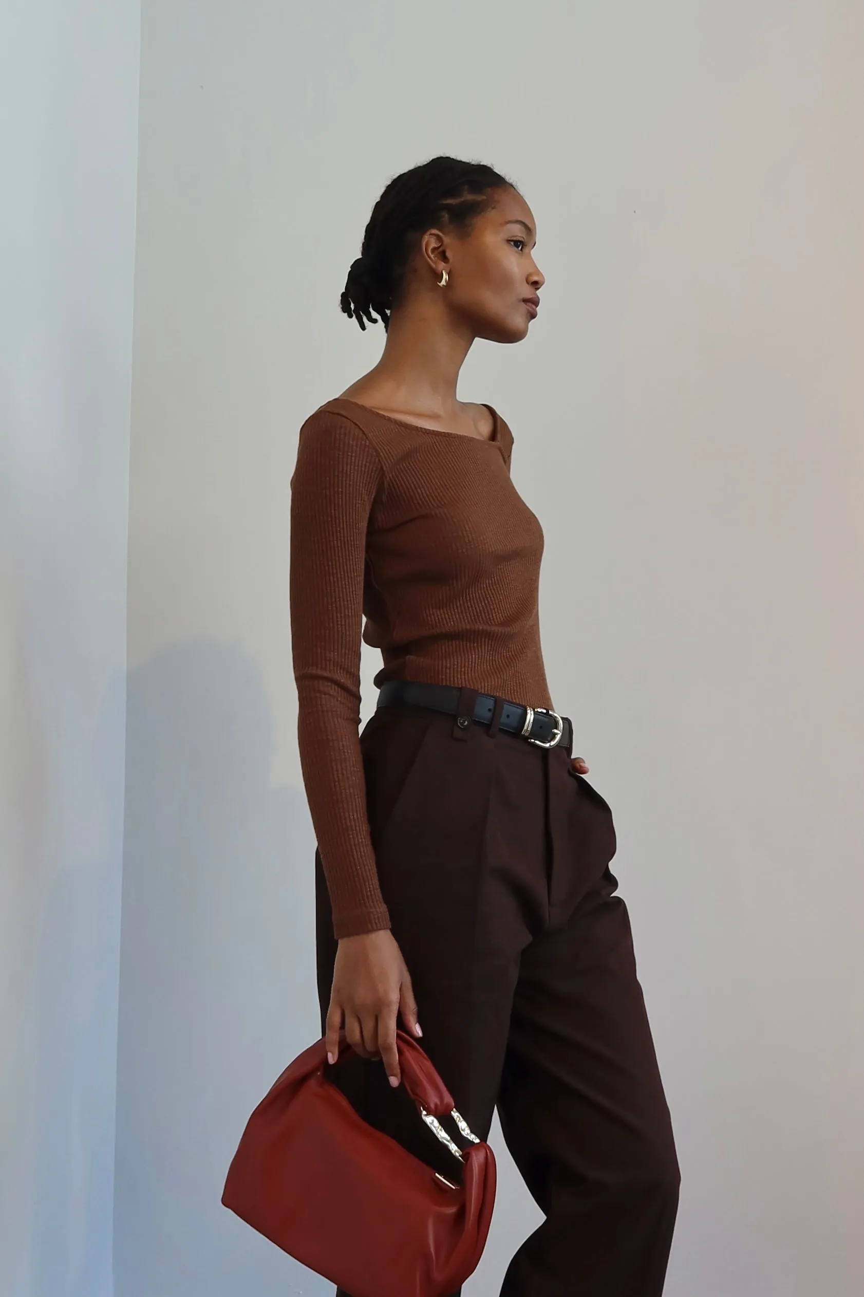 Brown Ribbed Cotton Shirt