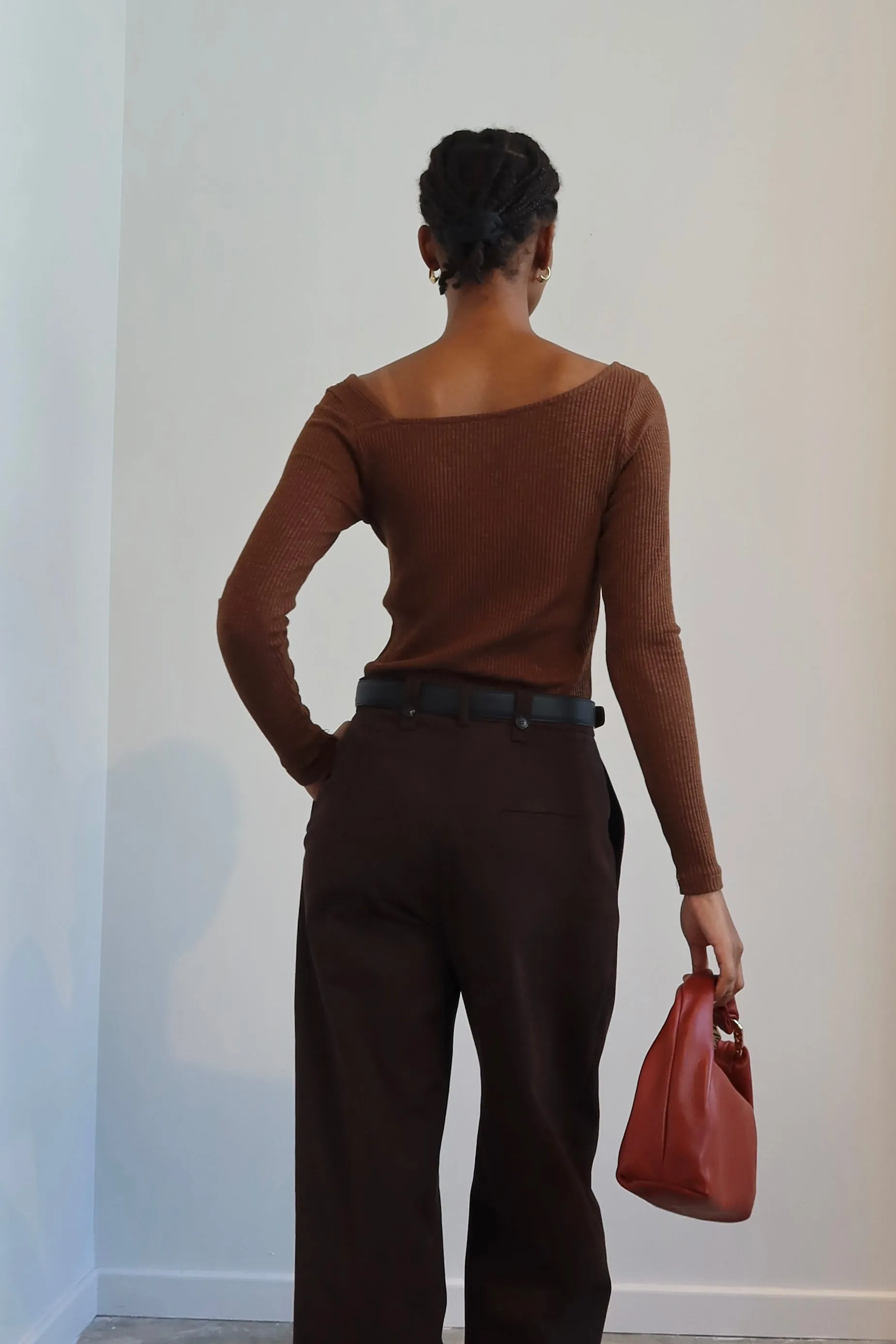 Brown Ribbed Cotton Shirt