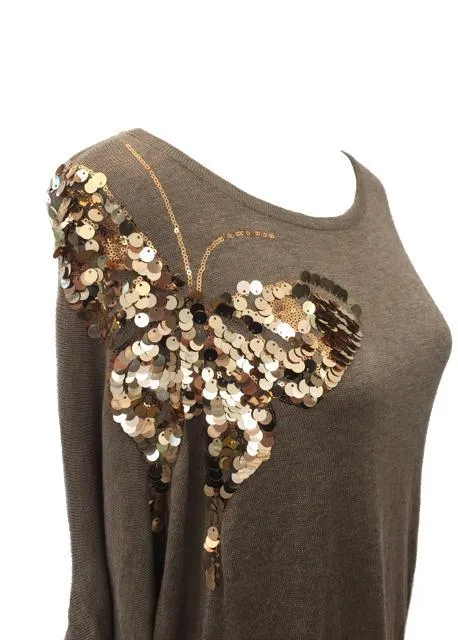 Butterfly Sequined Jumper in Mink