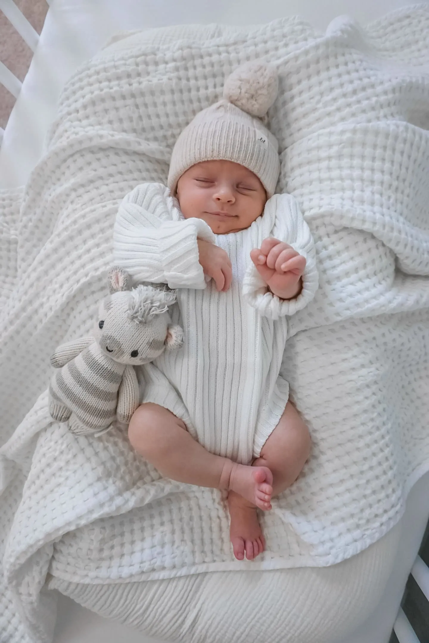 Cable Knit Pom Beanie Babies - Sand