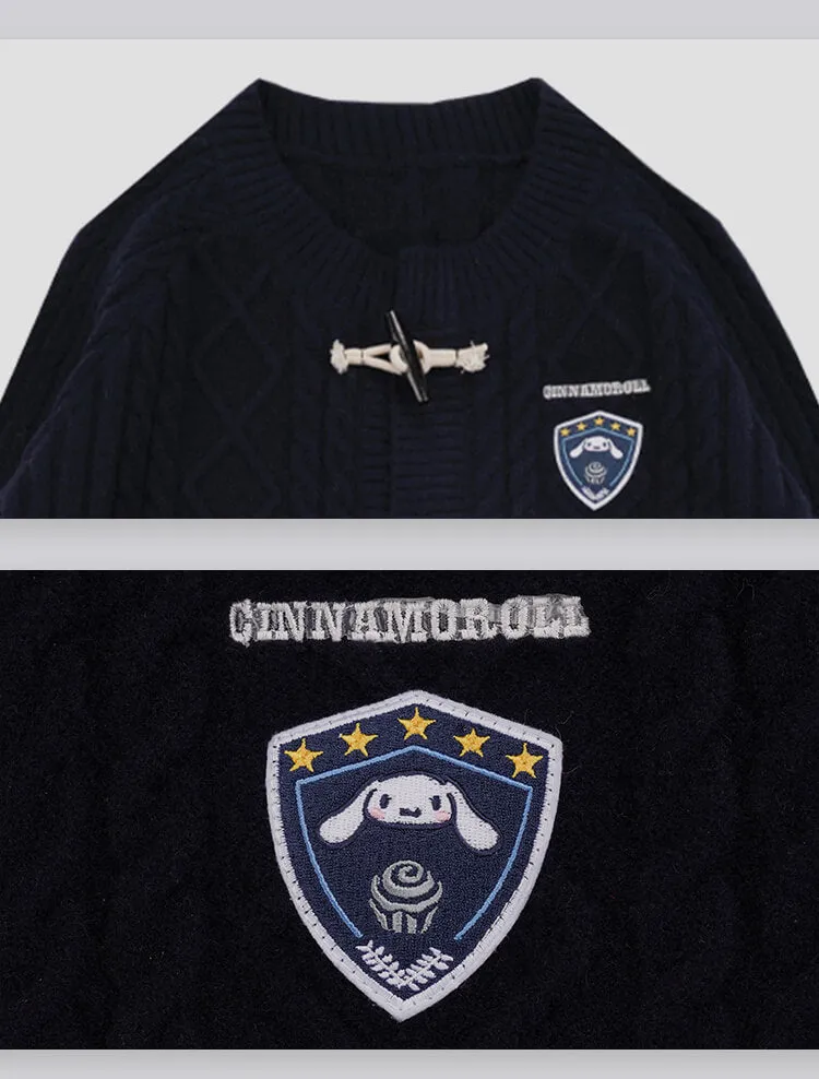 Cinnamoroll Preppy Style Crew Neck Navy Cable Knit Cardigan