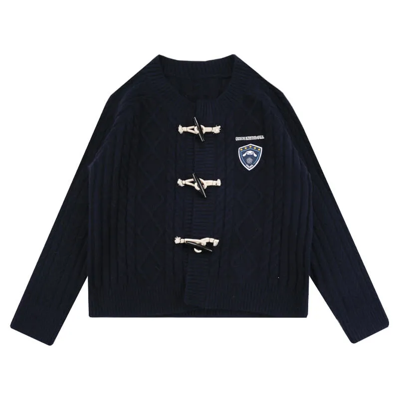 Cinnamoroll Preppy Style Crew Neck Navy Cable Knit Cardigan