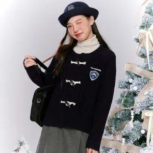 Cinnamoroll Preppy Style Crew Neck Navy Cable Knit Cardigan