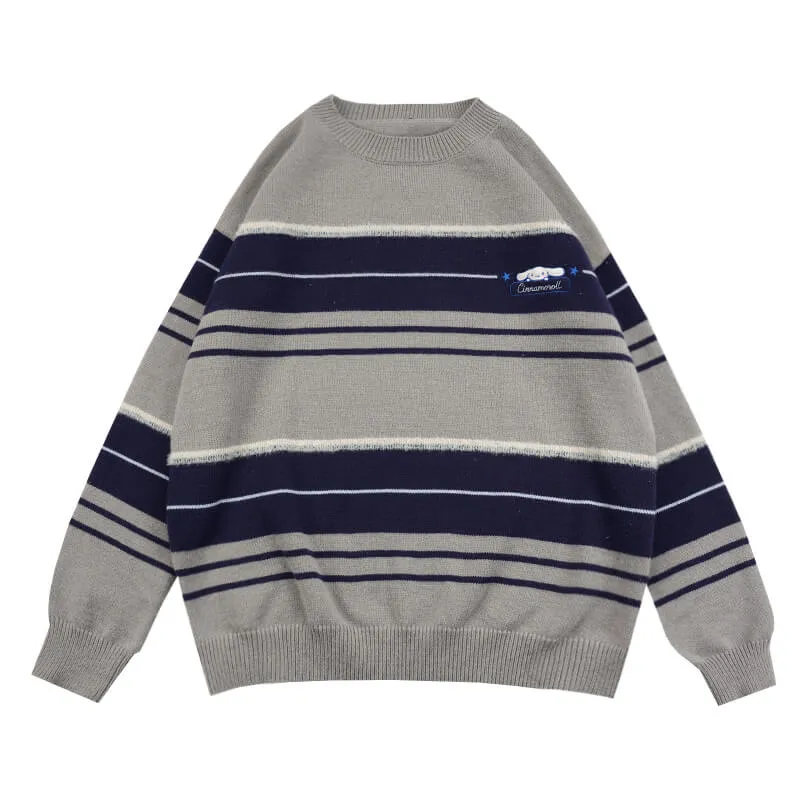 Cinnamoroll Round Neck Striped Loose Knit Jumper