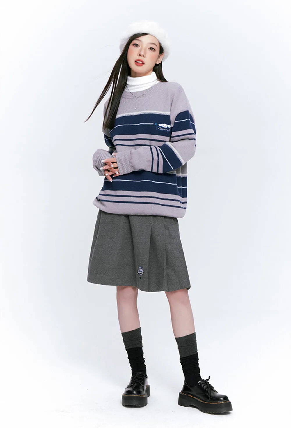 Cinnamoroll Round Neck Striped Loose Knit Jumper