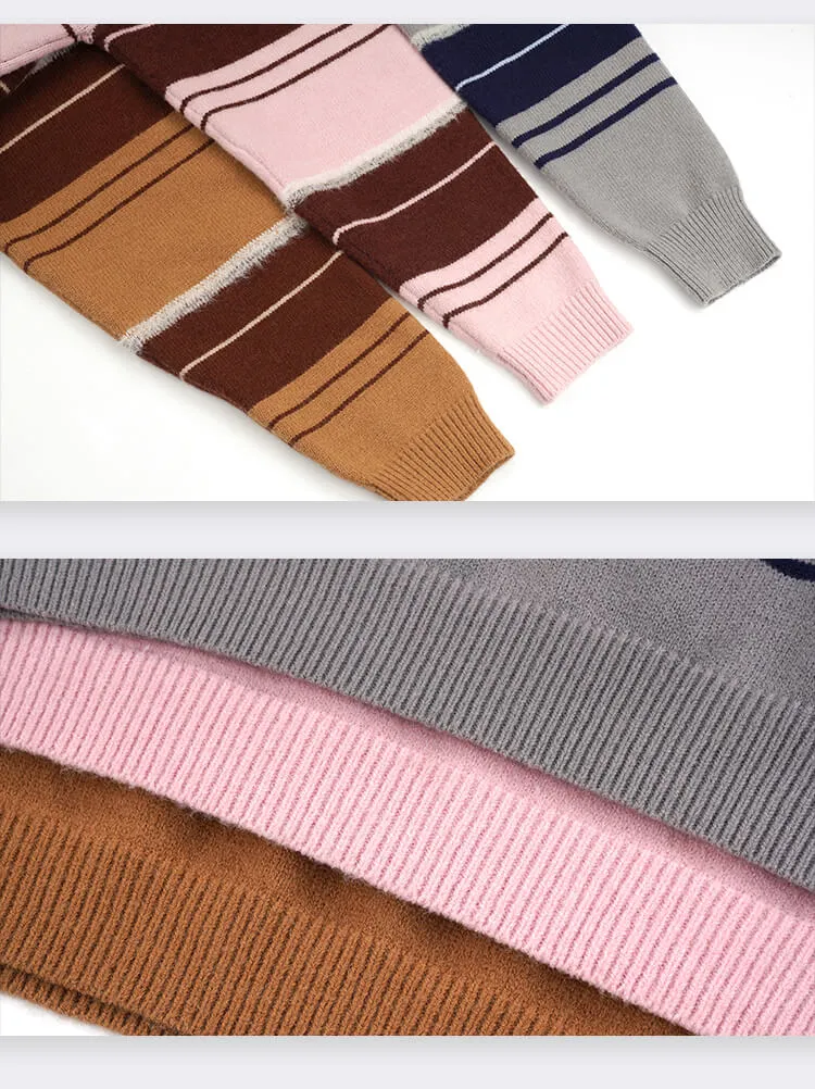 Cinnamoroll Round Neck Striped Loose Knit Jumper