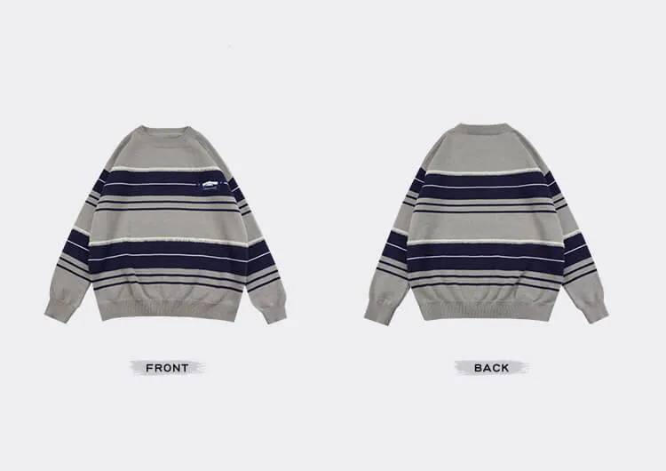 Cinnamoroll Round Neck Striped Loose Knit Jumper