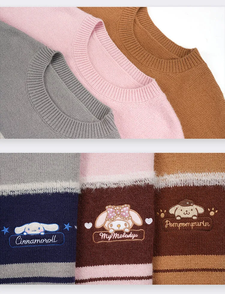 Cinnamoroll Round Neck Striped Loose Knit Jumper