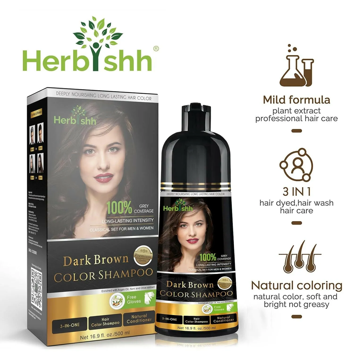 Dark Brown Hair Color Shampoo - Herbishh