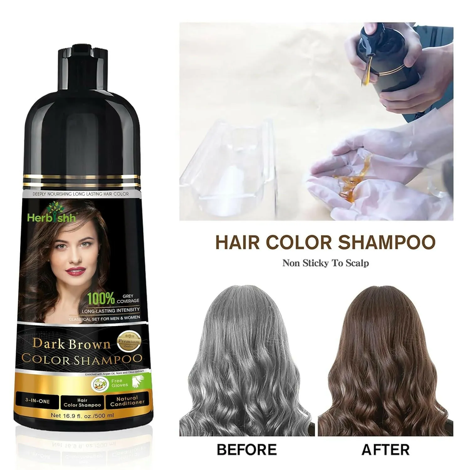 Dark Brown Hair Color Shampoo - Herbishh