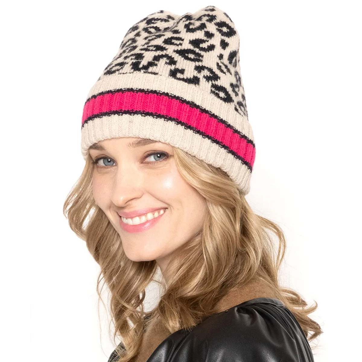 Empire Cove Winter Knit Leopard Striped Beanie