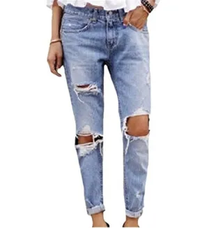 F.C Women's Destroyed Jeans Ripped Washed Boyfriend Long Denim Trousers As picture £¨US,M/Asia,L£