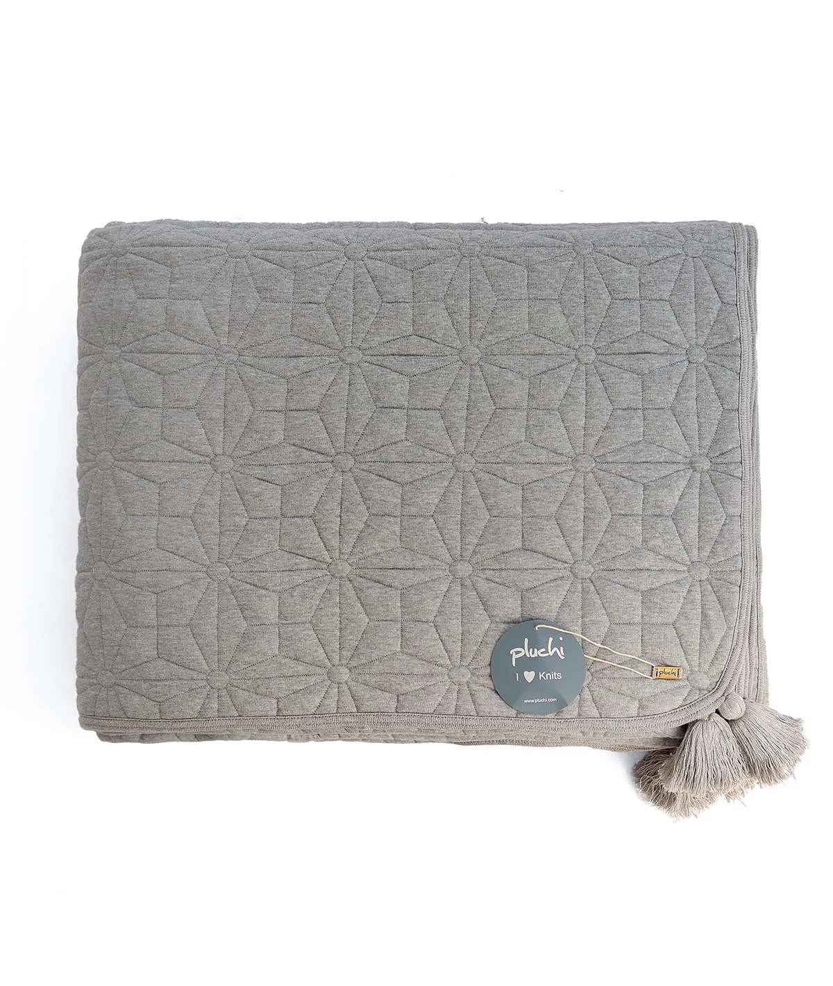 Floret 100% Cotton Knitted With Polyester Filled King Size Bed Cover With 2 Pillow Covers (Set Of 3 pcs) (Light Grey Melange )