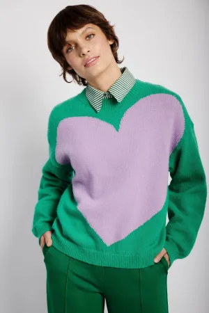 Heart Jumper in Green/Lilac