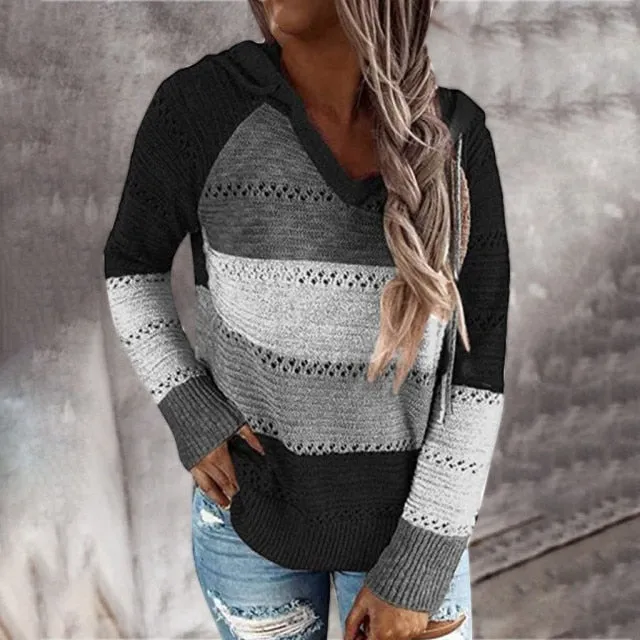 Knitted Patchwork Hoodie Sweatshirt