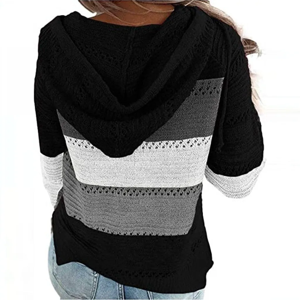 Knitted Patchwork Hoodie Sweatshirt