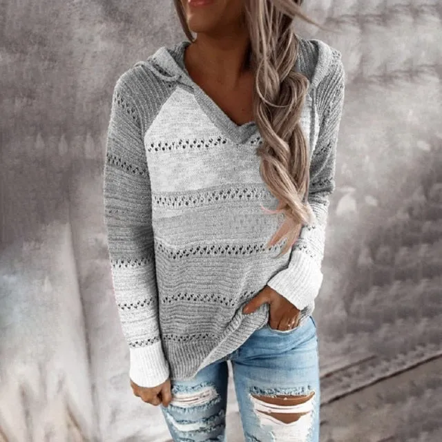 Knitted Patchwork Hoodie Sweatshirt