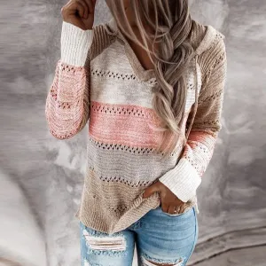 Knitted Patchwork Hoodie Sweatshirt