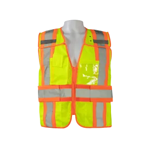 LVM2-PSV ANSI Class 2 Lime Mesh Orange Contrast Two Tone Expandable Breakaway Public Safety Vest