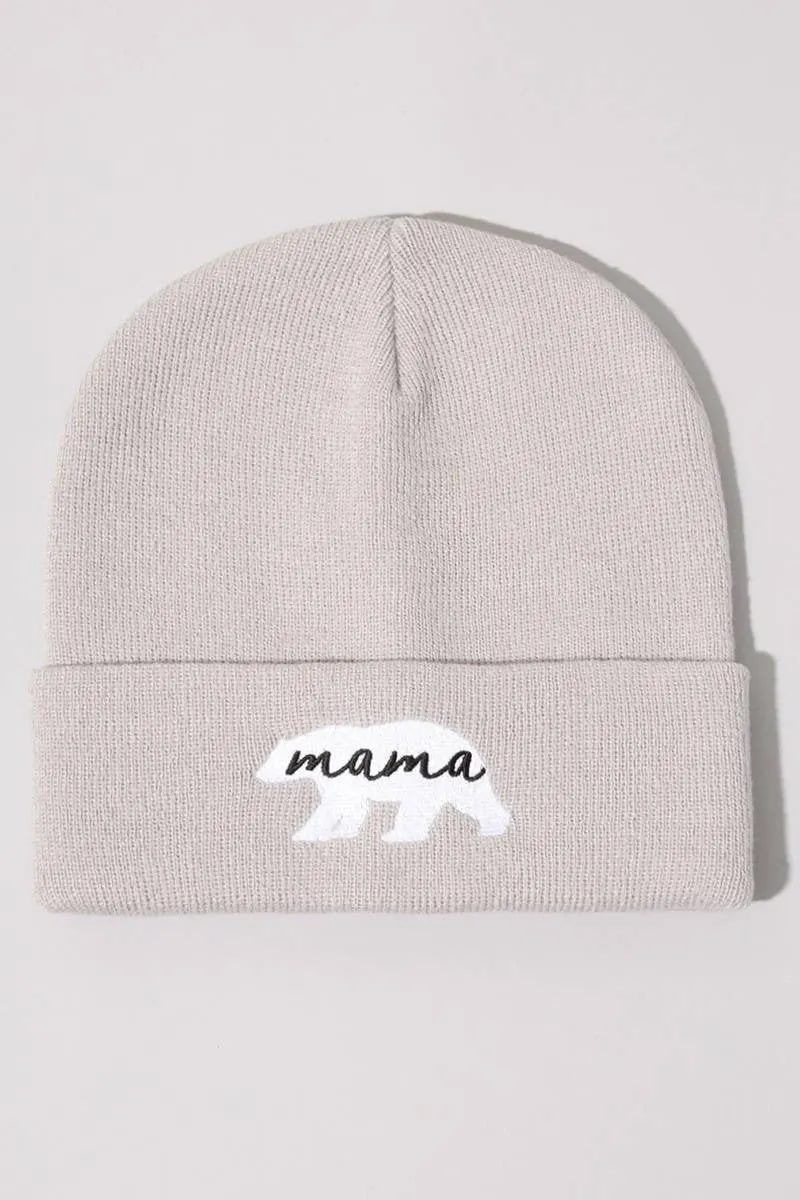Mama Bear Embroidery Solid Cuffed Beanie