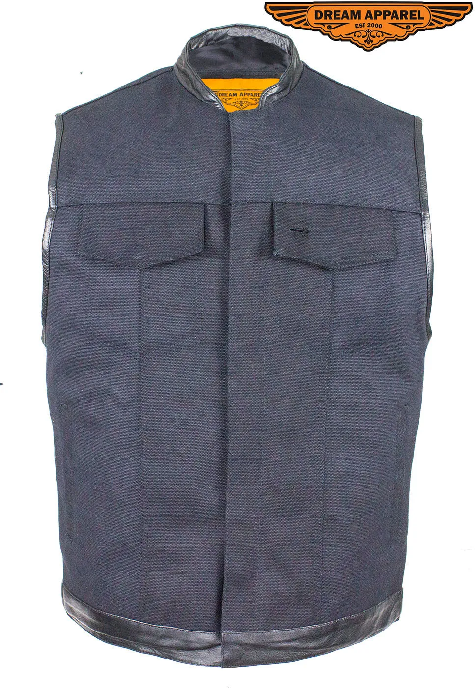 Mens Black Canvas Motorcycle Vest