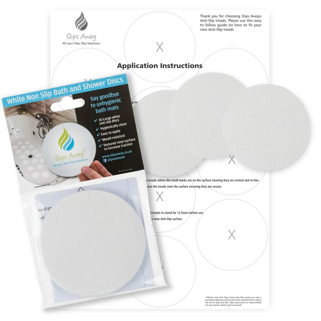 Non Slip Bath & Shower Stickers – 10x Large White Discs