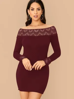 Off Shoulder Lace Trim Bodycon Dress
