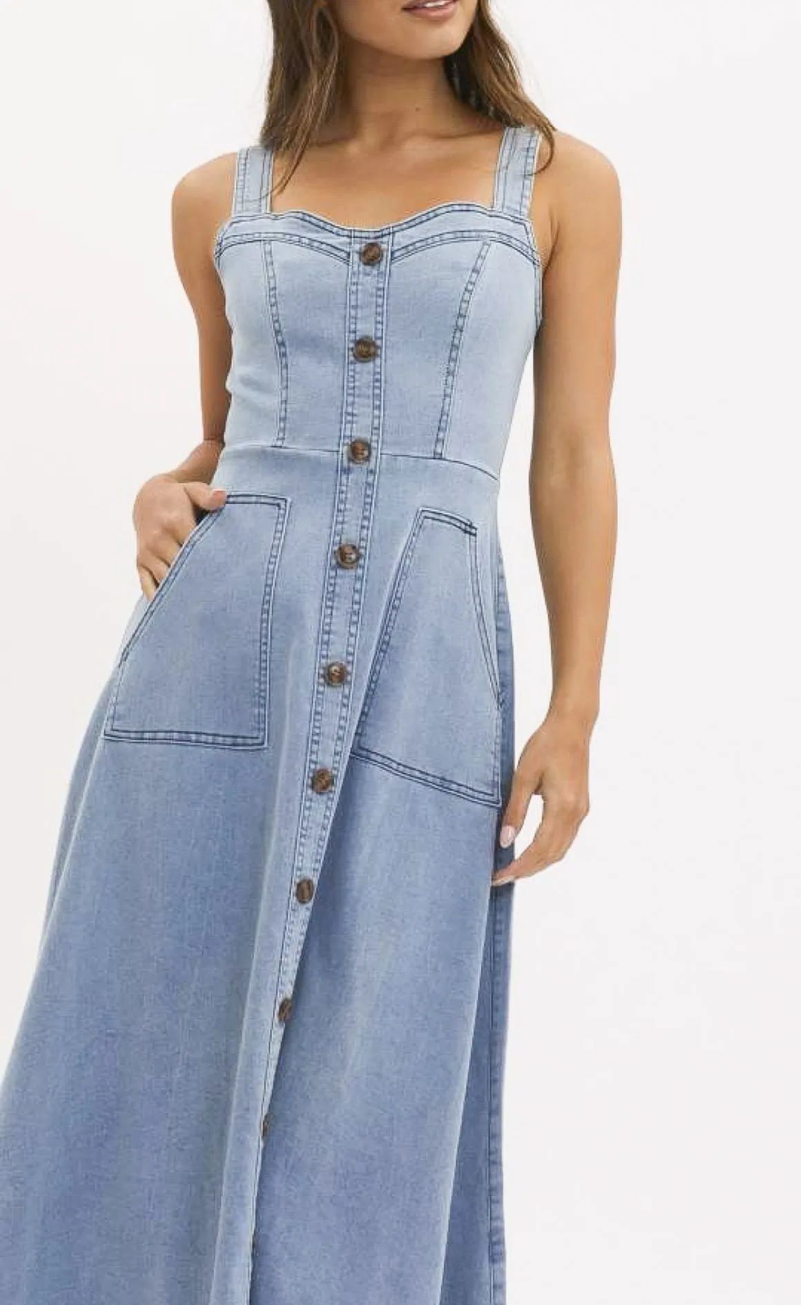 Paris Light Denim Maxi Dress