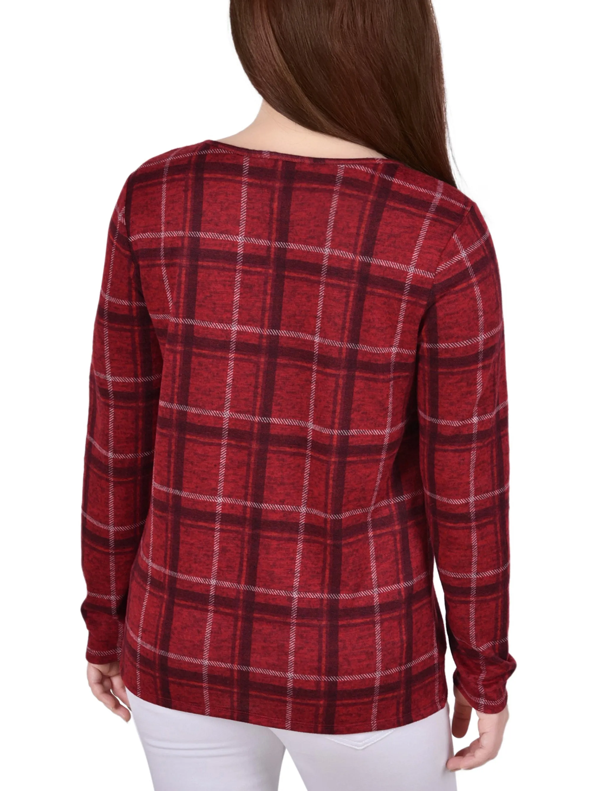 Petite Long Sleeve Knit Keyhole Top With Studs