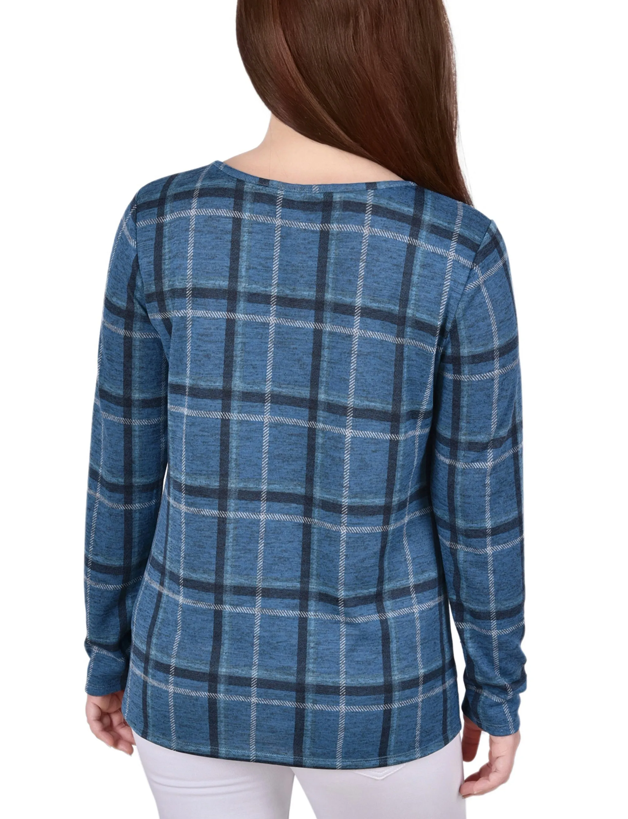 Petite Long Sleeve Knit Keyhole Top With Studs