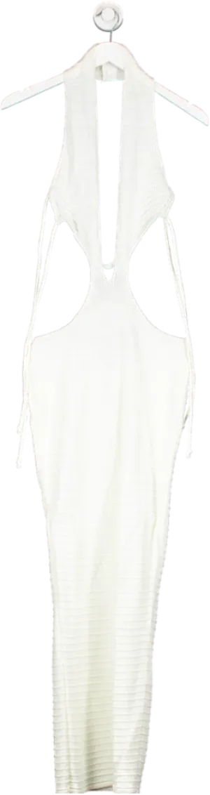 PrettyLittleThing White Contrast Stitch Crochet Knit Maxi Dress UK S