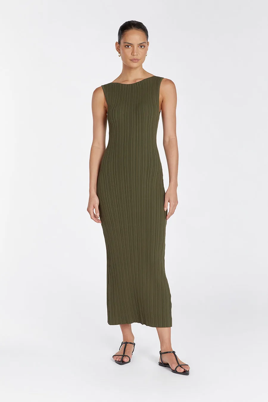 SIENNA OLIVE KNIT MIDI DRESS