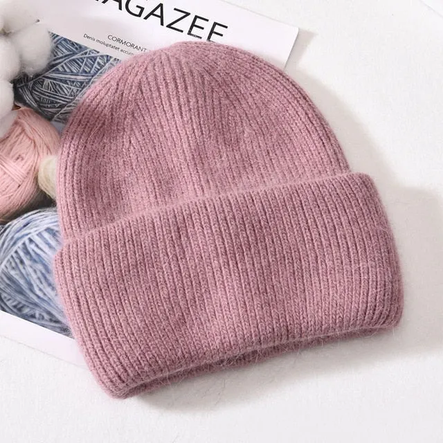 Soft Faux Rabbit Fur Knitted Beanie