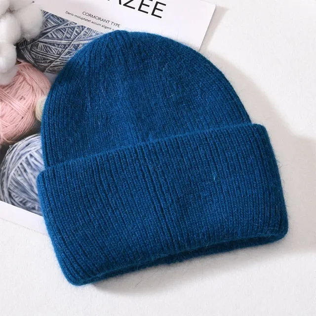 Soft Faux Rabbit Fur Knitted Beanie