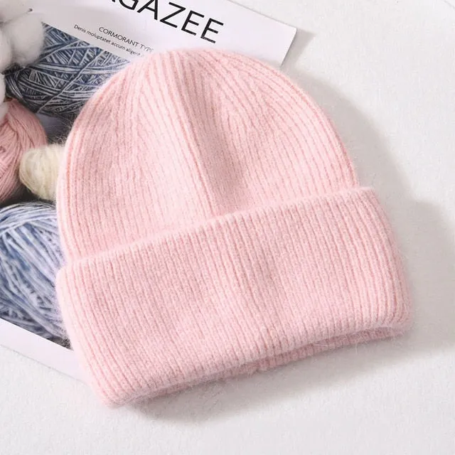 Soft Faux Rabbit Fur Knitted Beanie